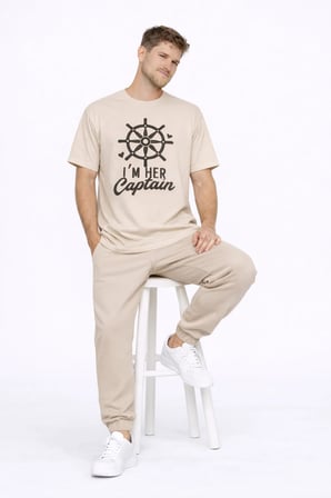 Sevgili Kombini Oversize Çift Tişört Unisex Captain Anchor Baskılı Matching Couple Partner 2'li Set