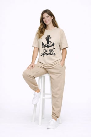 Sevgili Kombini Oversize Çift Tişört Unisex Captain Anchor Baskılı Matching Couple Partner 2'li Set
