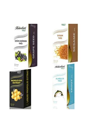 Üzüm Çekirdeği 50 ml ve Susam 50 ml ve Propolis 50 ml ve Alabalık 50 ml