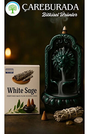 White Sage Geri Akış Tütsüsü + Aslan Ağzı Seramik Şelale Tütsülük