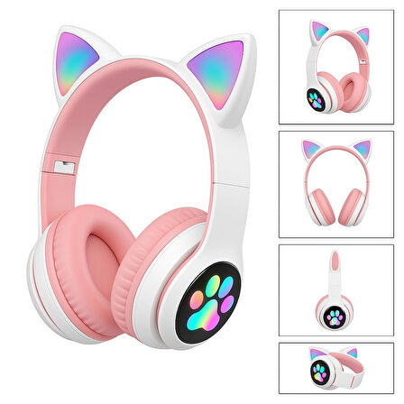 Şirin Işıklı Kedi Kulaklı Katlanabilir Bluetooth Kulaklık
