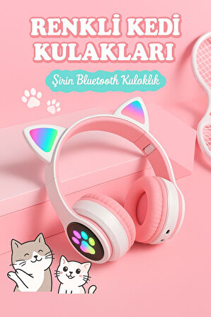 Şirin Işıklı Kedi Kulaklı Katlanabilir Bluetooth Kulaklık