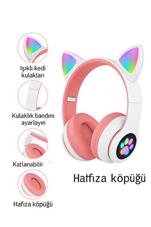 Şirin Işıklı Kedi Kulaklı Katlanabilir Bluetooth Kulaklık
