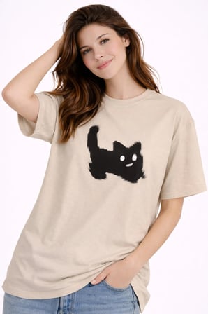 Unisex Oversize Tişört Kedi Baskılı Minimal Tasarım %100 Pamuk