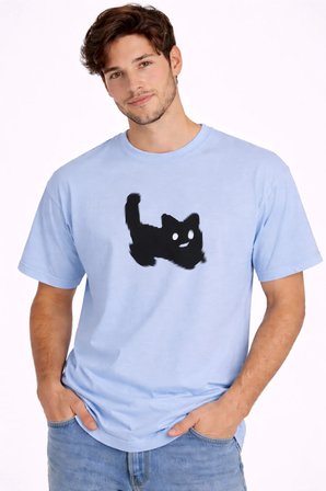 Nevermind Unisex Oversize Tişört Kedi Baskılı Minimal Tasarım %100 Pamuk