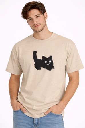 Unisex Oversize Tişört Kedi Baskılı Minimal Tasarım %100 Pamuk