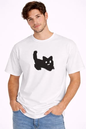 Nevermind Unisex Oversize Tişört Kedi Baskılı Minimal Tasarım %100 Pamuk