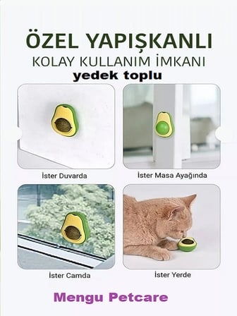 Catnipli Yenilebilir Kedi Nanesi Otu Oyun Topu Oyuncağı Top Oyuncak Kedi Yalama Topu Avokado (yedek toplu)