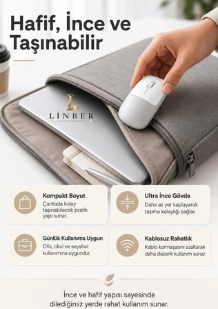 Şarjlı Kablosuz Gri Mouse Bluetooth + 2.4G Çift Modlu Type-C Şarjlı Sessiz Tuşlu Ergonomik Optik 1200/1600 DPI Taşınabilir Mouse