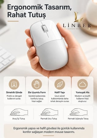 Şarjlı Kablosuz Gri Mouse Bluetooth + 2.4G Çift Modlu Type-C Şarjlı Sessiz Tuşlu Ergonomik Optik 1200/1600 DPI Taşınabilir Mouse