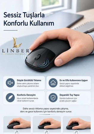 Şarjlı Kablosuz Siyah Mouse Bluetooth + 2.4G Çift Modlu Type-C Şarjlı Sessiz Tuşlu Ergonomik Optik 1200/1600 DPI Taşınabilir Mouse