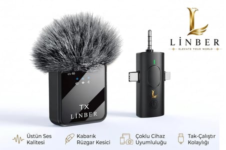 Kablosuz Tüylü Yaka Mikrofonu F11 Model 3'ü 1 Arada Type-C İos 3.5mm Uyumlu Tekli Set Tak Çalıştır