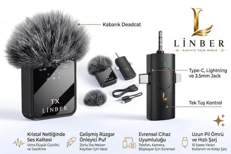 Kablosuz Tüylü Yaka Mikrofonu F11 Model 3'ü 1 Arada Type-C İos 3.5mm Uyumlu Tekli Set Tak Çalıştır