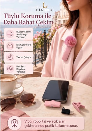 Pembe Kablosuz Yaka Mikrofonu (TEKLİ) – Tak Çalıştır, İos Uyumlu, 6-8 Saat Kullanım (1 ADET)