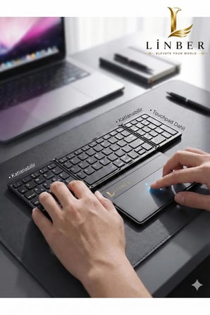 SİYAH Katlanabilir Bluetooth Klavye + Touchpad Ultra Taşınabilir Type-C Şarj