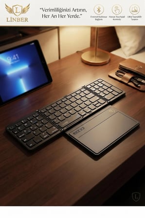 SİYAH Katlanabilir Bluetooth Klavye + Touchpad Ultra Taşınabilir Type-C Şarj