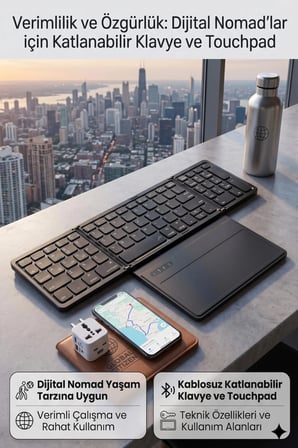 SİYAH Katlanabilir Bluetooth Klavye + Touchpad Ultra Taşınabilir Type-C Şarj