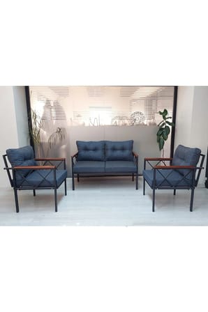 Safir Bahçe,balkon,çayseti,teras,cafe Mobilyası Koltuk Oturma Takımı Grubu-mavi Metal Kanepe Oturak