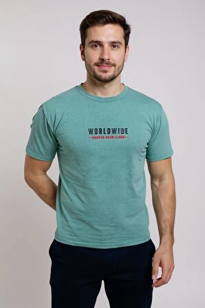 Erkek  Slim Fit Enjeksiyon Baskılı Pamuklu T-Shirt
