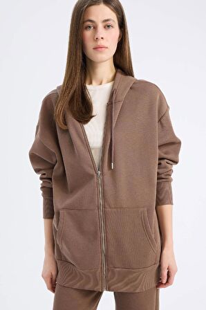 Oversize Geniş Kalıp Kapüşonlu Kalın Kumaş Hırka