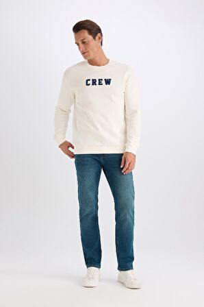 DeFacto Relax Fit Bisiklet Yaka Nakışlı Kalın Sweatshirt D2162AX24AUER98