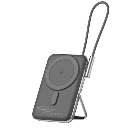 Juo Magsafe Powerbank 10000mAh Standlı 20W Dahili Type-C Kablolu Taşınabilir Hızlı Şarj Cihazı Siyah