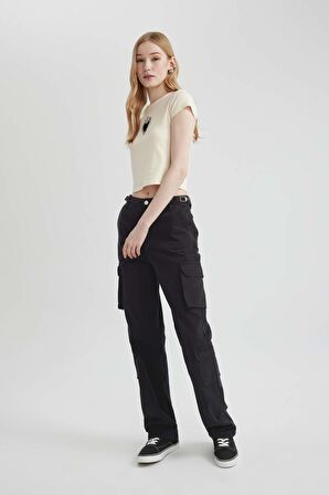 DeFacto Coool Straight Fit Gabardin Pantolon Kargo Cepli B7611AX24SPBK27