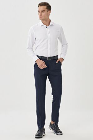 Erkek Lacivert Regular Fit Normal Kesim Yan Cepli Esnek Pantolon