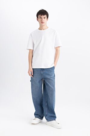 DeFacto Skater Fit Geniş Kalıp Yüksek Bel Geniş Paça Cepli Yıkamalı Jean Pantolon E6336AX25SPNM28