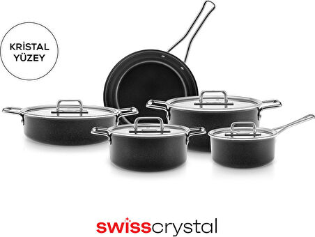 Karaca Swiss Crystal Mastermaid 9 Parça Tencere Seti Shiny Black