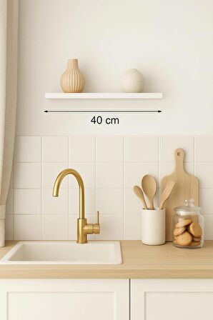 Beyaz Mdf Uçan Duvar Rafı Gizli Bağlantı 40 Cm Kitaplık
