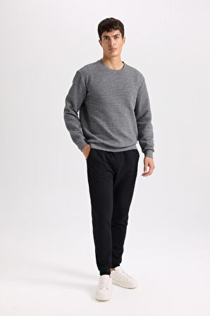DeFacto Gri Regular Fit Bisiklet Yaka Jakarlı Sweatshirt D5392AX24AUGR371