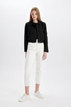 DeFacto Gömlek Yaka Basic Düz Fermuar Çıtçıtlı Cepli Bomber Ceket C4542AX24SPBK81