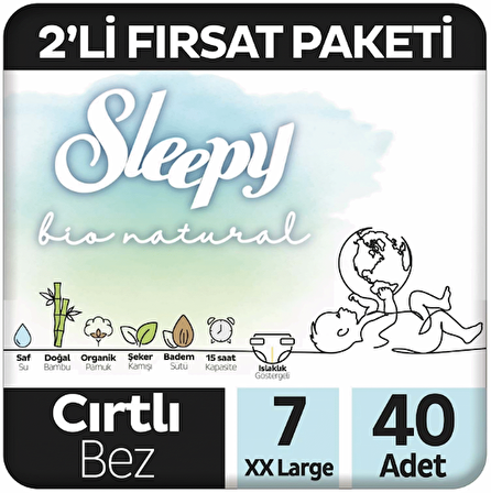 Sleepy Bio Natural 2'li Fırsat Paketi Bebek Bezi 7 Numara Xxlarge 40 Adet