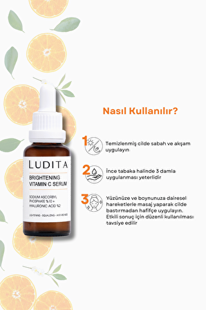 Ludita Aydınlatıcı, Renk Tonu Eşitleyici C Vitamini Serumu (Vitamin C 10% + Hyaluronic Acid 2%)