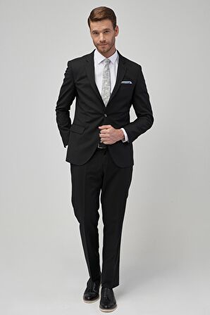Erkek Siyah Regular Fit Normal Kesim Yünlü Su Ve Leke Tutmayan Nano Takım Elbise