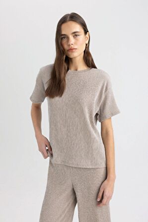 DeFacto Relax Fit Bisiklet Yaka Bürümcük Kısa Kollu Tişört C3843AX24SPGR302