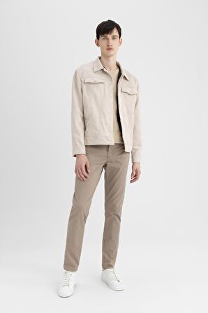 DeFacto Slim Fit Dar Kesim Süet Ceket Dar Kesim Gömlek Yaka Çıtçıtlı Cepli C7906AX24SPBG757