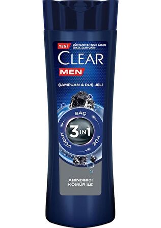 Clear Men 3 In 1 Şampuan & Duş Jeli Arındırıcı Kömür Saç Yüz Vücut Için 350 ml x 3 Adet