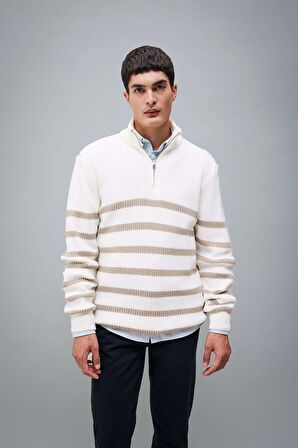 DeFacto Standart Fit Çizgili Balıkçı Yaka Kazak B0580AX23WNER100