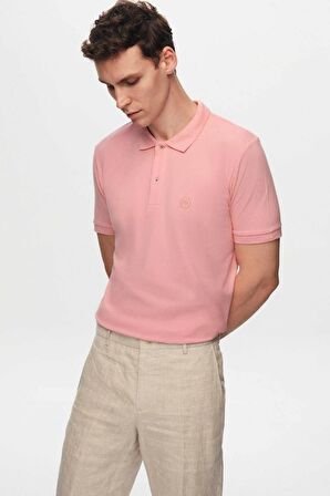 Ds Damat Regular Fit Pembe Pike Dokulu %100 Pamuk Kıvrılmaz Polo Yaka Nakışlı T-Shirt 4HC14ORT51000