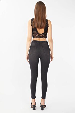 Kadın Antrasit Süper Skinny Fit Jean Pantolon