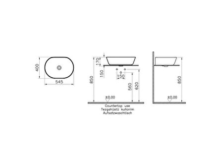 VitrA Geo 7427B083-0016 Oval Çanak Lavabo, 55 cm, Mat Siyah