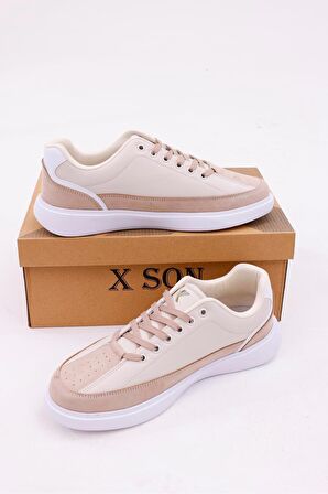 Dijital Baskı Erkek Bej-Beyaz Sneaker Ayakkabı