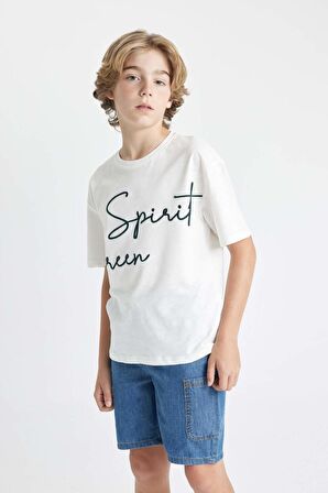 DeFacto Erkek Çocuk Oversize Fit Bisiklet Yaka Nakışlı Kısa Kollu Tişört C5084A824HSWT32