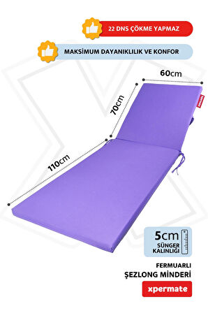XPERMATE Fermuarlı Şezlong Minderi Su Geçirmez Kumaş Katlanır Şezlong Minderi Katlanabilir Plaj Minderi 60x180x5 Mor