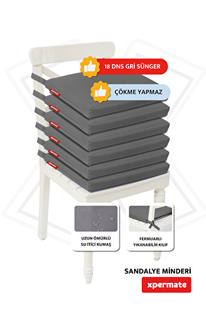 Xpermate Fermuarlı 6'lı Sandalye Minderi Su İtici Kumaş 40x40 Cm Antrasit