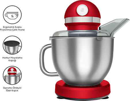 Karaca Mastermaid Chef Pro Çift Kollu Stand Mikser Imperial Red 1750 W