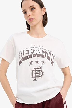 DeFacto Regular Fit Bisiklet Yaka Baskılı Kısa Kollu Tişört F1208AX25SPWT32