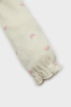 Kız Bebek Pijama Takımı Gökkuşağı Baskılı Uzun Kollu Üst Beli Lastikli Uzun Alt